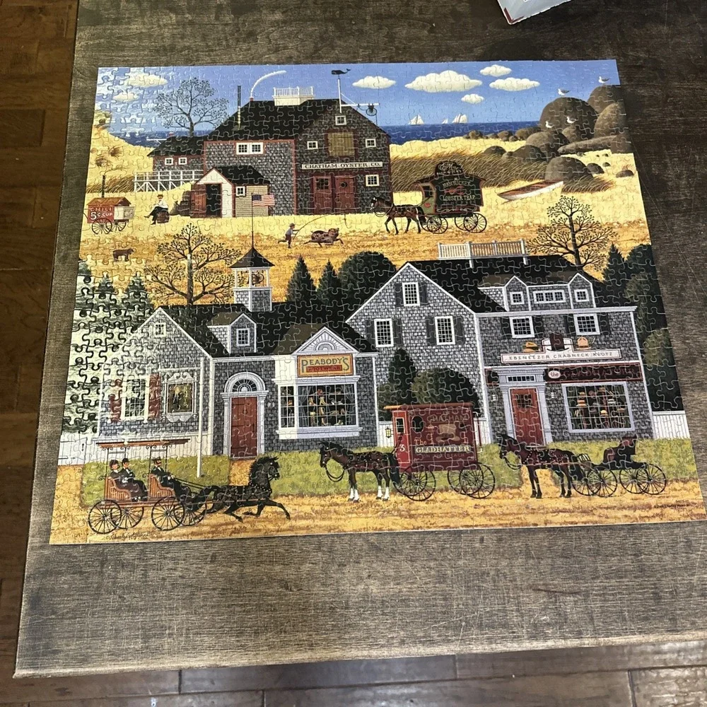 MB Charles Wysocki Cape Village Americana 1000 pc Jigsaw Puzzle‎ 2000 Complete